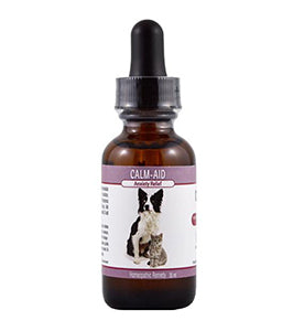 Calm-Aid is a safe, fast-acting homeopathic liquid for dogs with situational anxiety that leads to barking, quivering, crying, cowering or peeing. Cats who howl, hide or scratch also benefit. It helps in situations with new humans or animals, loud noises, travel, thunderstorms or separation. OnTotalWellness distributing for Ontario 