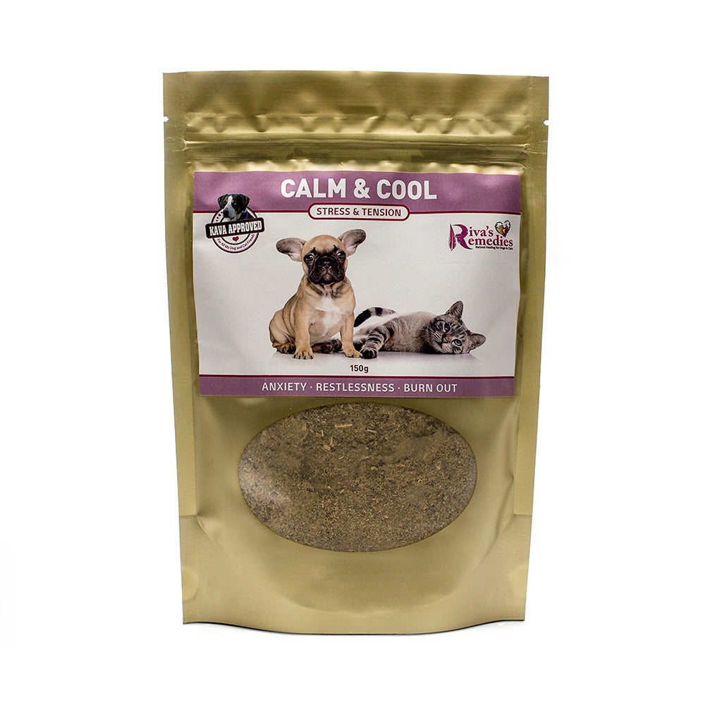 Calm & Cool is a safe and natural herbal blend for dogs and cats with chronic anxiety. It is formulated for animals that have experienced prolonged periods of anxiety and nervousness. Symptoms include low threshold for stress which results in chronic barking, chewing, bladder weakness and aggression. OnTotalWellness distributor for Ontario 