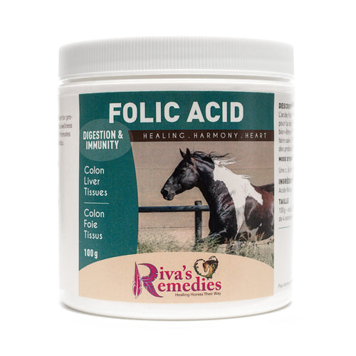 Folic Acid is an important nutrient for protein digestion, hormones, mental wellness and a healthy immune system. Promotes the natural production of probiotics in horses, ponies and donkeys. OnTotalWellness distributing for Ontario 