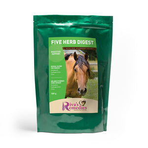 Five Herb Digest promotes optimum stomach digestion, supports digestive conditions due to acid and maintains a healthy intestinal system in horses, ponies and donkeys. This blend is fantastic to offer during the spring transition onto grass. OnTotalWellness distributes in Ontario
