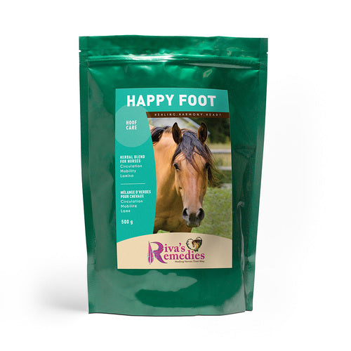 Happy Foot was formulated in response to requests from hoof trimming specialists who prefer a natural approach to pain and discomfort. This herbal blend promotes circulation, mobility and healthy hoof biomechanics. OnTotalWellness distributing for Ontario 