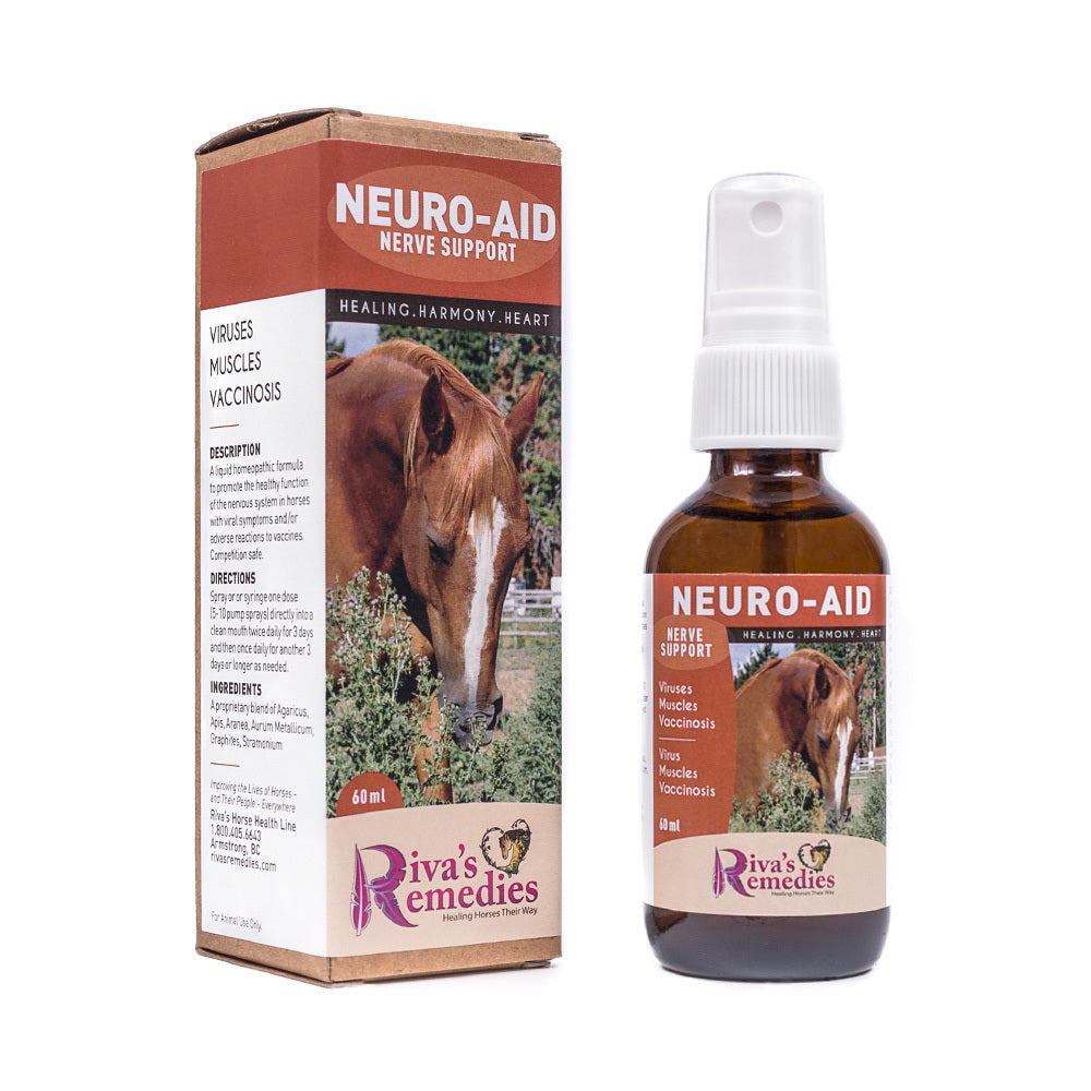 Neuro Aid is a liquid homeopathic formula to promote the healthy function of the nervous system in horses, ponies and donkeys with viral symptoms and /or adverse reactions to vaccines. OnTotalWellness distributing for Ontario 