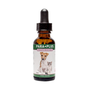 Para+Plus is an herbal tincture for dogs and cats with yeast, worms or bad bacteria. It has natural anti-bacterial, anti-fungal and anti-parasitic properties, also for prevention. OnTotalWellness distributing for Ontario 