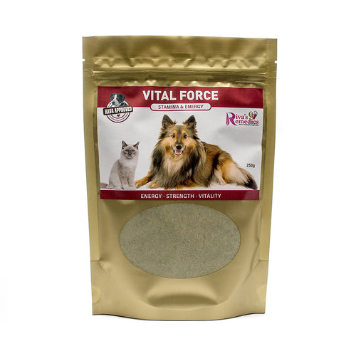 Vital Force is a herbal blend for dogs and cats to provide optimal nutrition, energy, and healthy skin  and fur coat. 